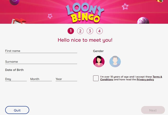 Loony Bingo Registration Form