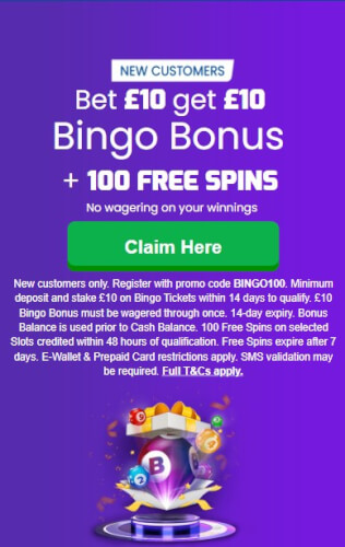 Betfred kick back and bingo
Betfred Bingo Welcome offer
Stake £10 get £10 bingo bonus
no wagering on your winnings