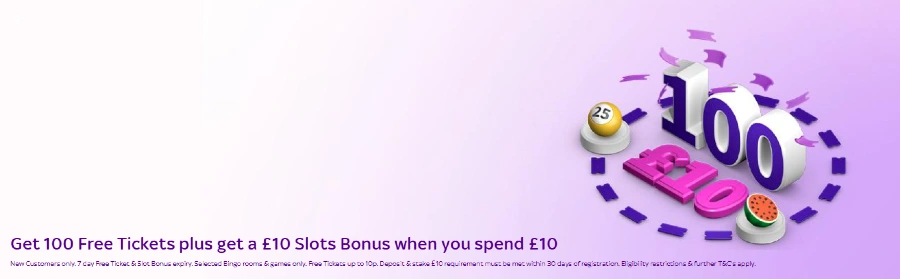 sky bingo new offer Get 100 Free Tickets plus get a £10 Slots Bonus when you spend £10